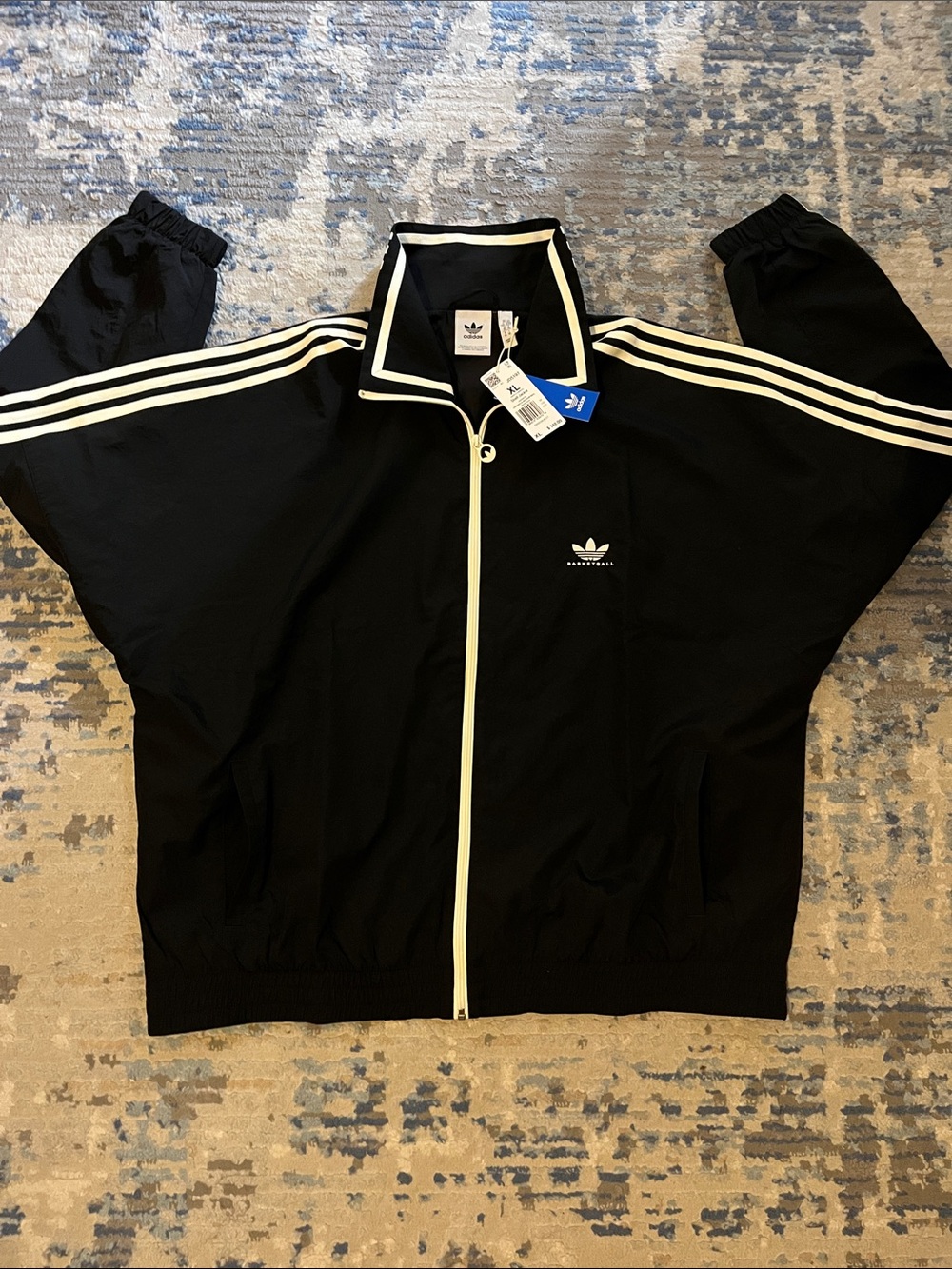 adidas Shell Basketball Jacket Black with White Stripes